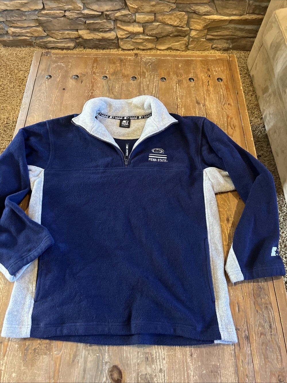 Vintage 90s Starter Penn State Nittany Lions Quarter Zip Navy Fleece Mens Medium
